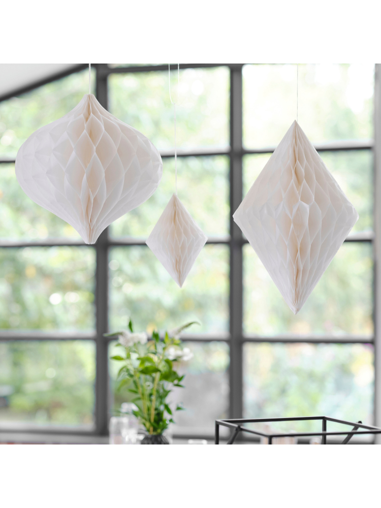 Ginger Ray BW-435 Decorazioni pendenti in carta a forma di nido d'ape bianco main product photo
