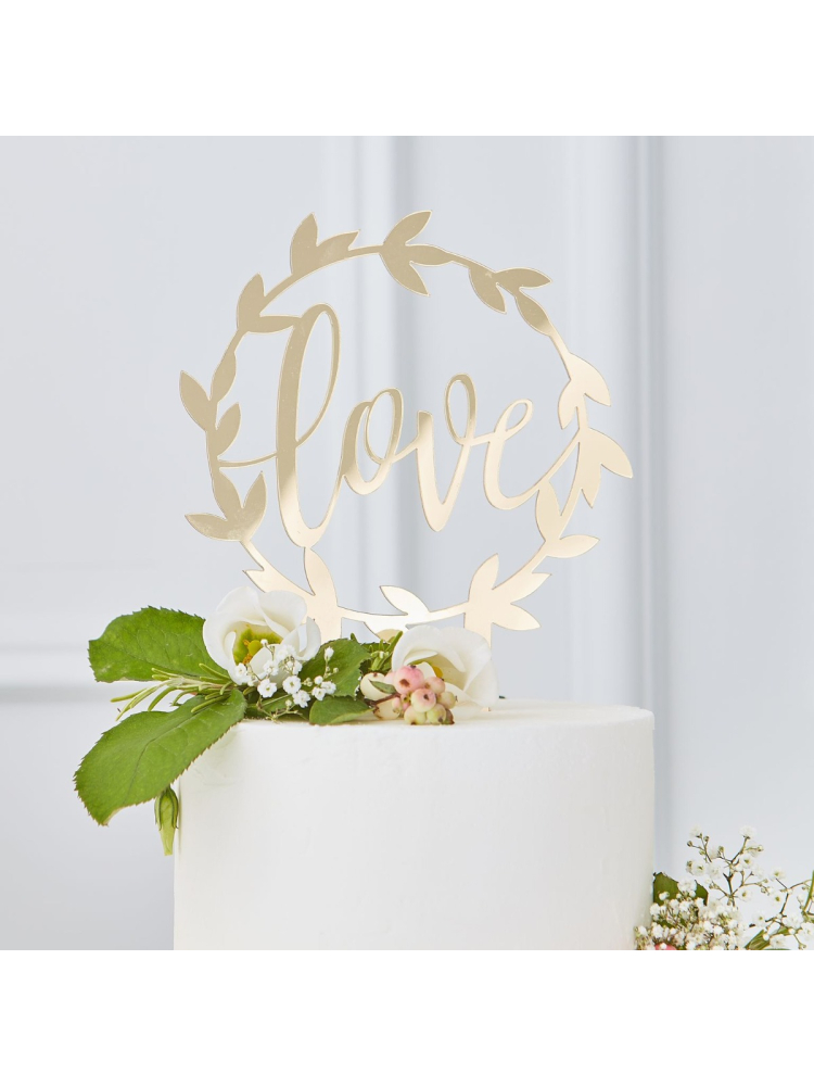 Ginger Ray GO-104 Gold Wedding Cake Topper Love main product photo