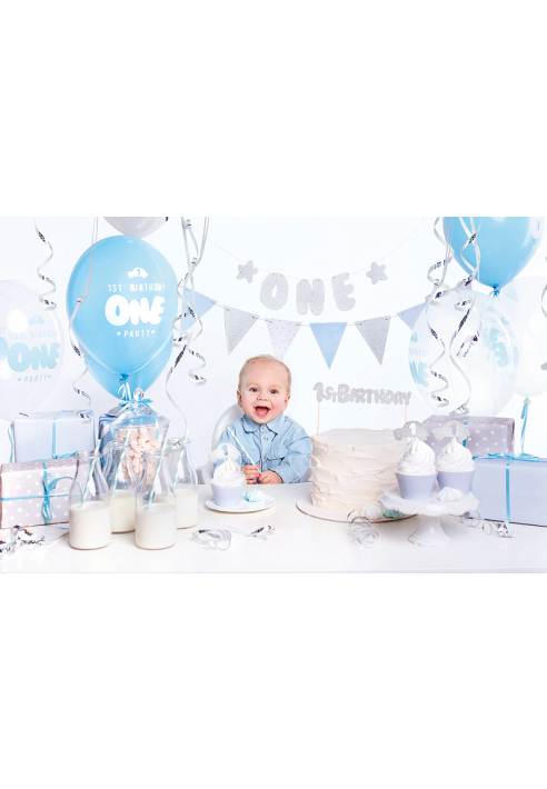 Party Deko SET-018 - Set di Decorazioni per Festa 1° Compleanno Blu/Argento ()