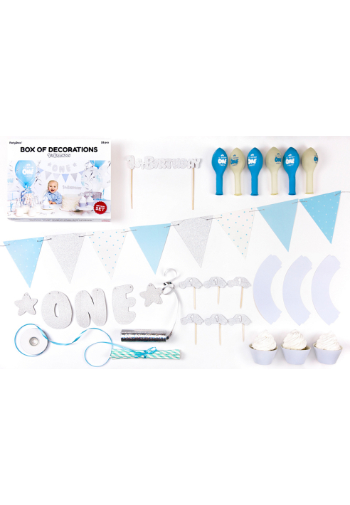 Party Deko SET-018 - Set di Decorazioni per Festa 1° Compleanno Blu/Argento