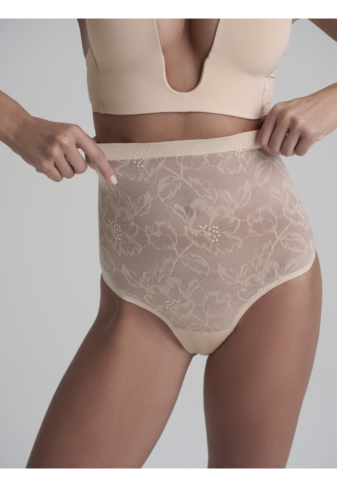 BYE BRA Lacy |  Slip modellante a vita alta in pizzo Beige ()
