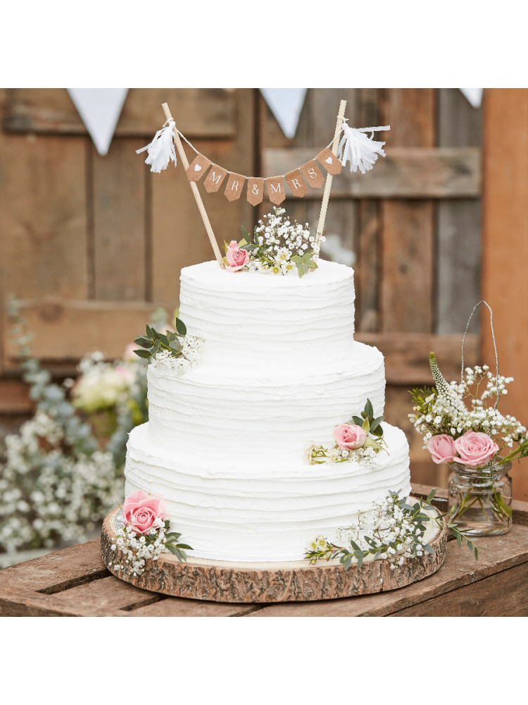 Ginger Ray CW-235 Rustic Country Mr & Mrs Topper per Torta Bunting main product photo